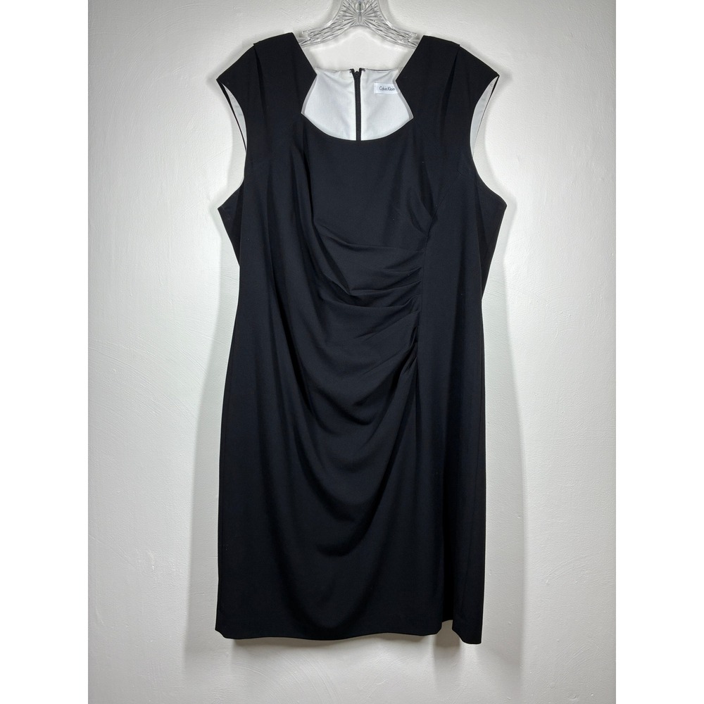 Calvin Klein Black Sleeveless Sheath Dress Plus Size 18W Ruched Neutral Stretchy